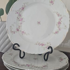 Antique Habsburg China Austria Oval Serving Plate – 11" – Pink Roses w/ Gold Tri